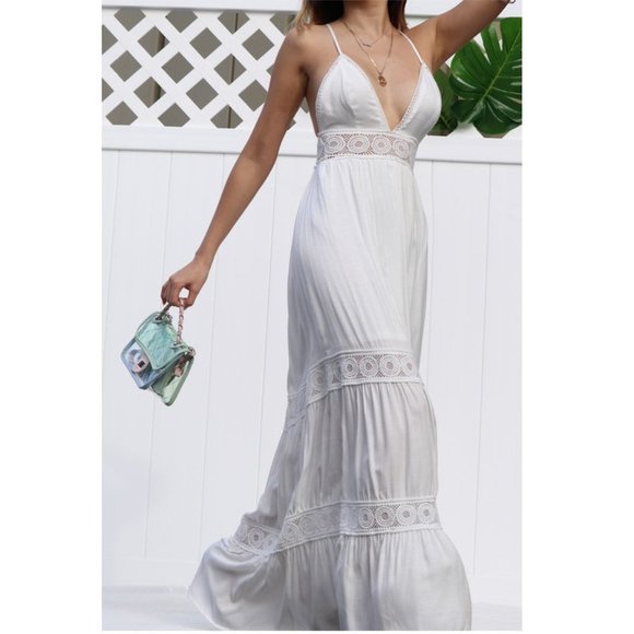 SOLD OUT Boho White Crochet Lace  Maxi Dress - Picture 2 of 7